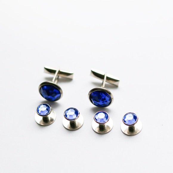 Vintage Wedding Cufflinks Crystal Formal French Cuff and Studs - Picture 2 of 2